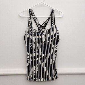 Profile by Gottex Black White Print Tankini Top 36D Strappy Swim Shelf Bra